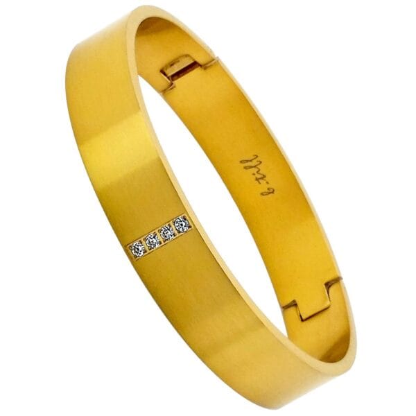 B.Tiff Gold Plated Stainless Steel Pavé Row Bangle Bracelet (Gold Small)