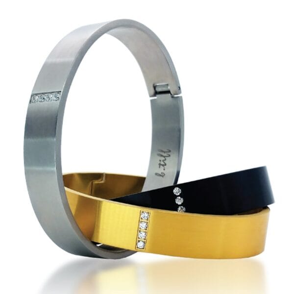 B.Tiff Gold Plated Stainless Steel Pavé Row Bangle Bracelet (White Large) - Image 3