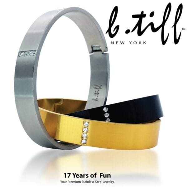 B.Tiff Gold Plated Stainless Steel Pavé Row Bangle Bracelet (Gold Small) - Image 3