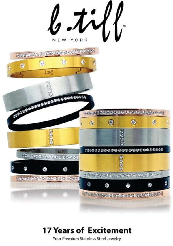 B.Tiff Gold Plated Stainless Steel Pavé Row Bangle Bracelet (Gold Small) - Image 4